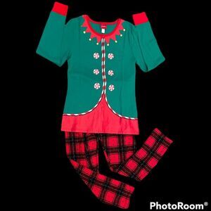 2 Piece Set-Size Large Elf Long Sleeve Tee and Plaid Sueded Leggings